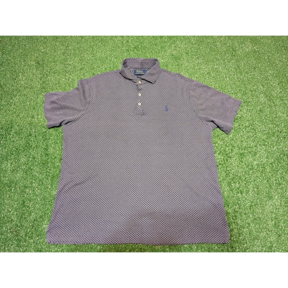 Polo Ralph Lauren Mens Large Classic Fit Geometric Hexagon Print Polo Shirt Navy
